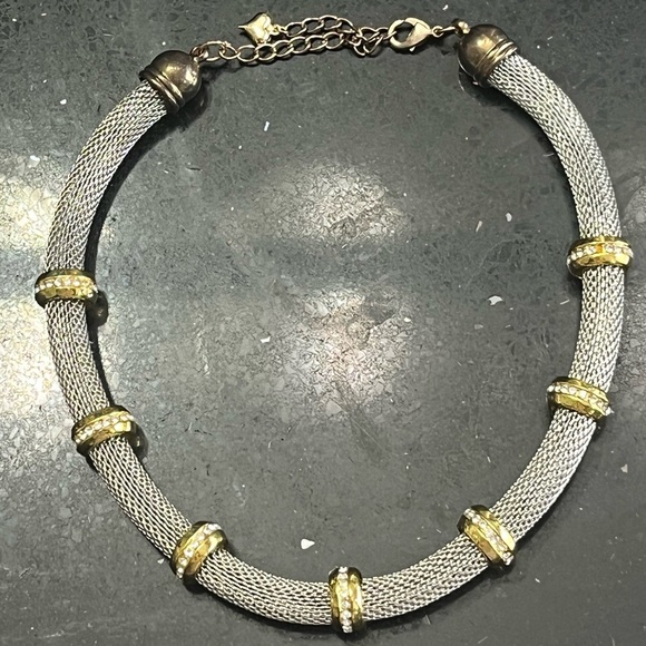 2-Tone Gold Silver Mesh Crystal Bling necklace - Picture 3 of 4